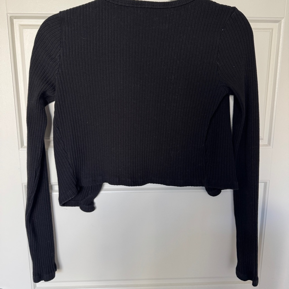 Reformation black ribbed button up crop cardigan - Picture 4 of 7